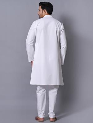 white cotton kurta pyjama ethnic wear set - 17424355 - Standard Image - 3
