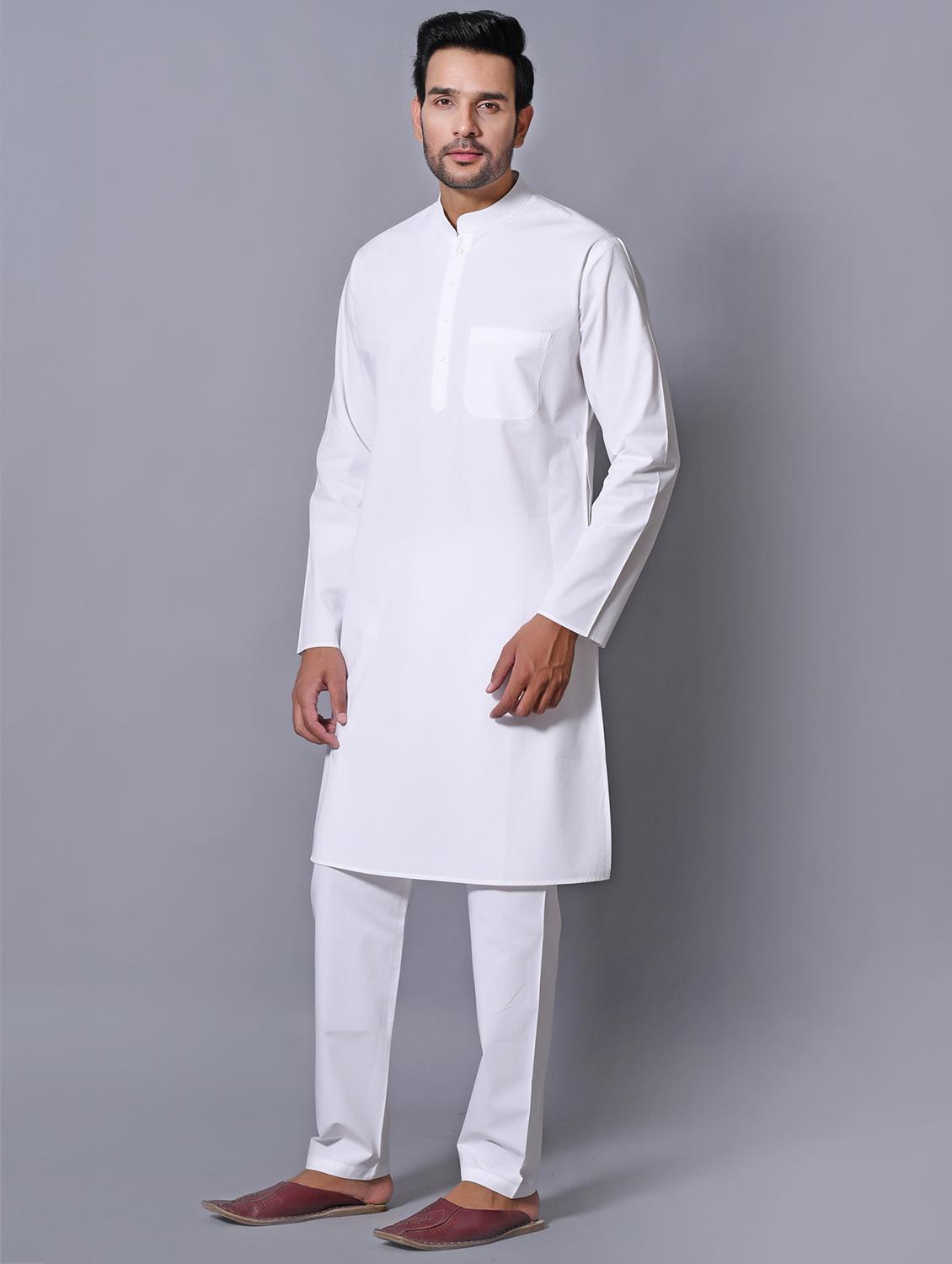white cotton kurta pyjama ethnic wear set - 17424355 - Zoom Image - 2