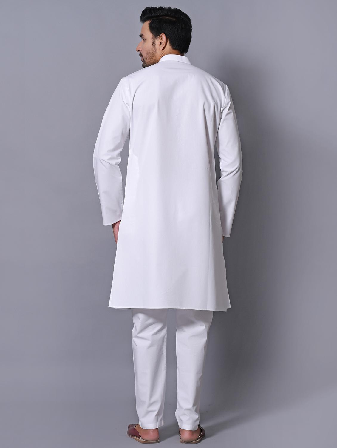 white cotton kurta pyjama ethnic wear set - 17424355 - Zoom Image - 3