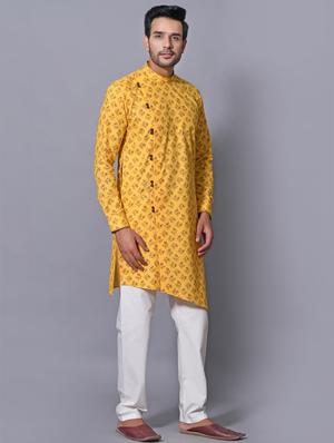 yellow printed kurta pyjama set - 17424363 - Standard Image - 2