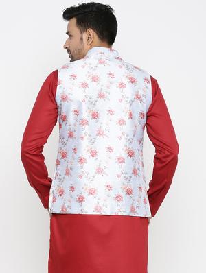 light blue floral print silk blend nehru jacket - 17424369 - Standard Image - 3