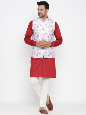 light blue floral print silk blend nehru jacket - 17424369 - Standard Image - 4