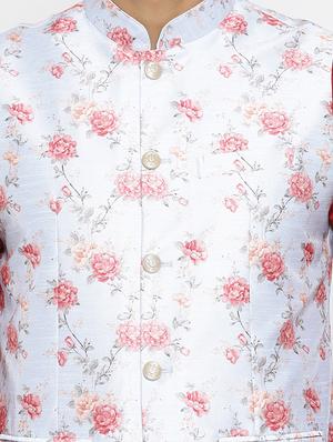 light blue floral print silk blend nehru jacket - 17424369 - Standard Image - 5