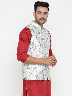 light blue floral silk blend nehru jacket - 17424371 - Standard Image - 2