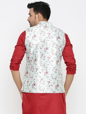 light blue floral silk blend nehru jacket - 17424371 - Standard Image - 3