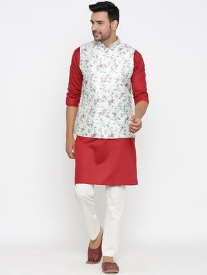 light blue floral silk blend nehru jacket - 17424371 - Standard Image - 4