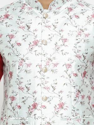 light blue floral silk blend nehru jacket - 17424371 - Standard Image - 5