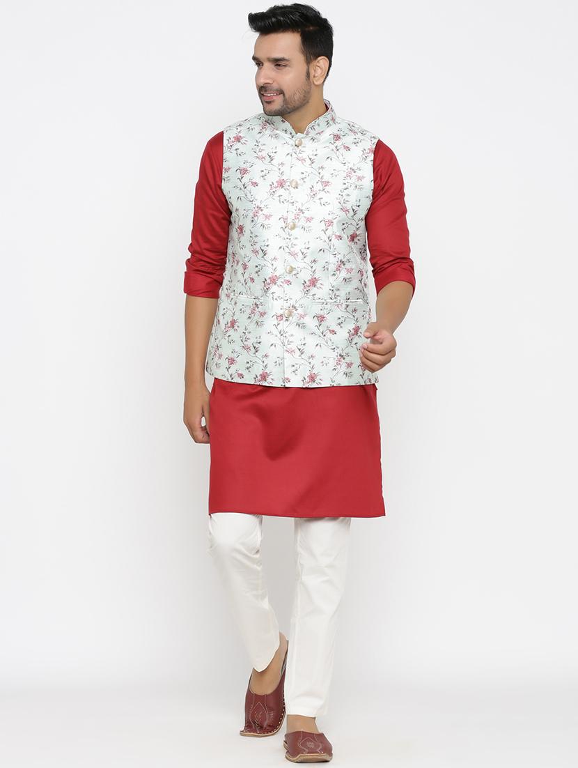 light blue floral silk blend nehru jacket - 17424371 - Zoom Image - 4