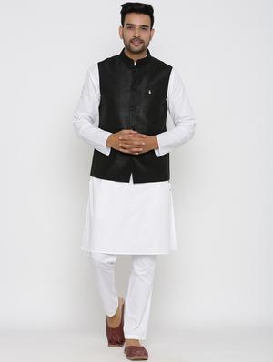 black solid silk blend nehru jacket - 17424377 - Standard Image - 4