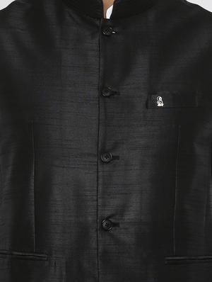 black solid silk blend nehru jacket - 17424377 - Standard Image - 5
