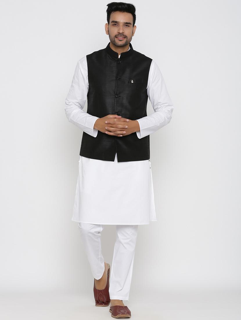 black solid silk blend nehru jacket - 17424377 - Zoom Image - 4