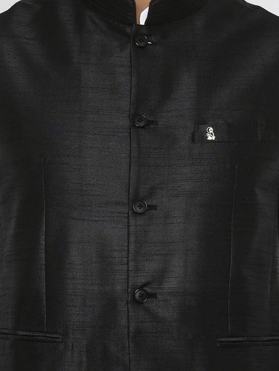 black solid silk blend nehru jacket - 17424377 - Zoom Image - 5