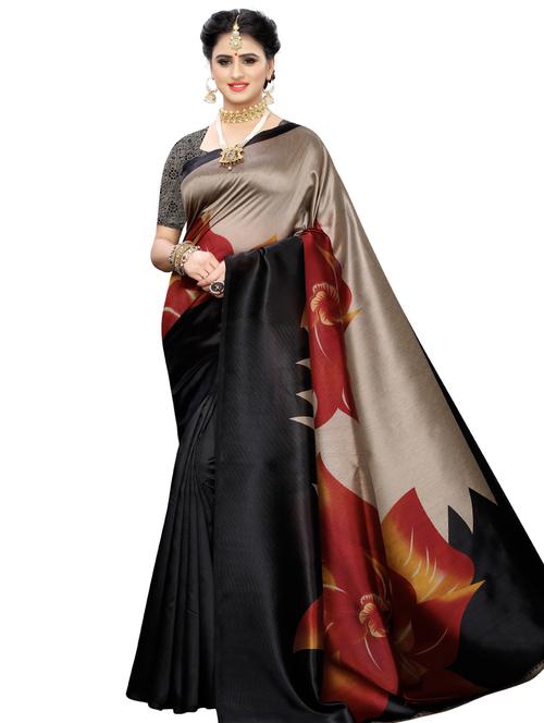 black art silk printed saree with blouse - 17424412 - Standard Image - 1