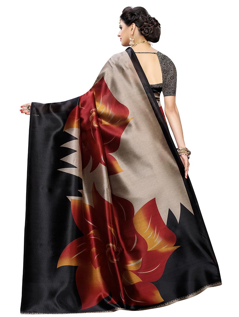black art silk printed saree with blouse - 17424412 - Zoom Image - 2