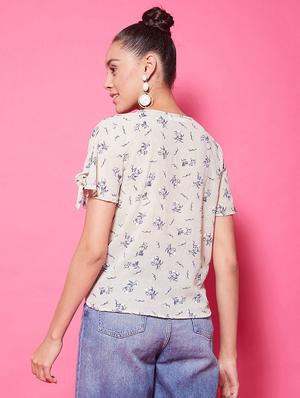 side tie up sleeves floral top - 17424507 - Standard Image - 4