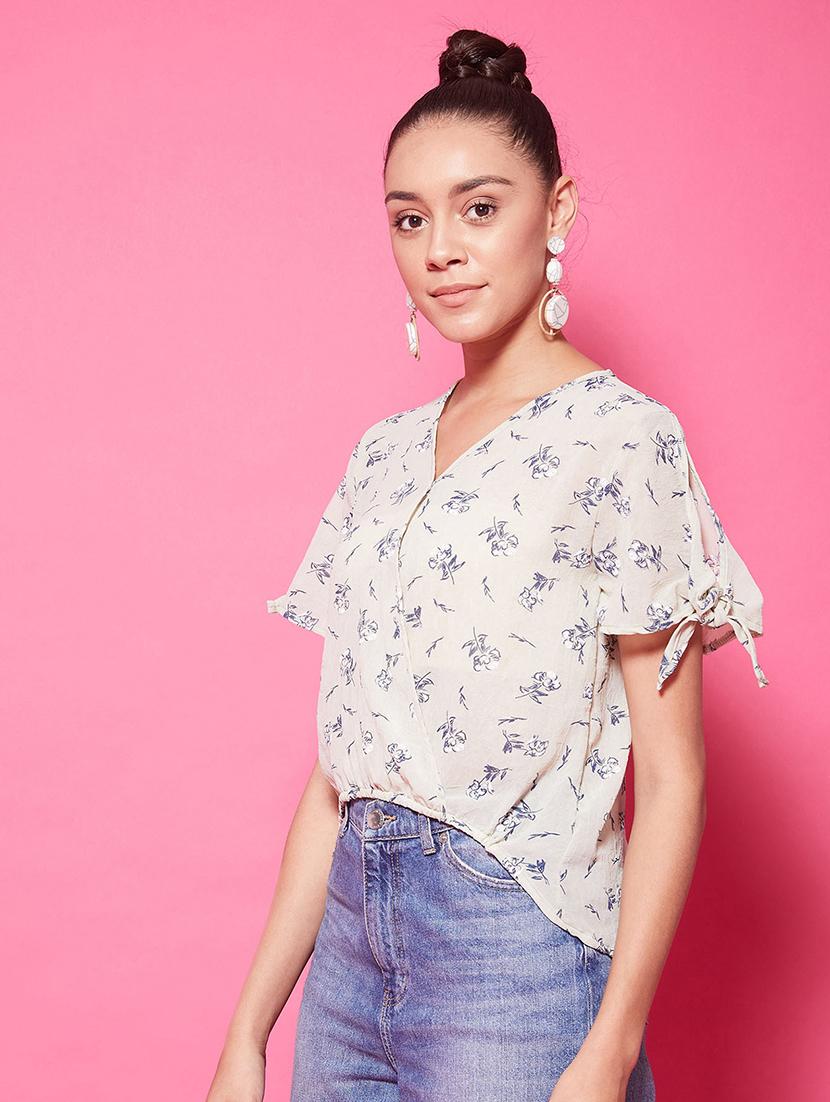 side tie up sleeves floral top - 17424507 - Zoom Image - 2