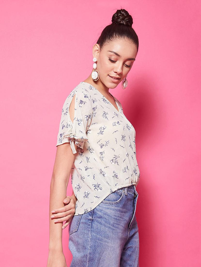 side tie up sleeves floral top - 17424507 - Zoom Image - 3