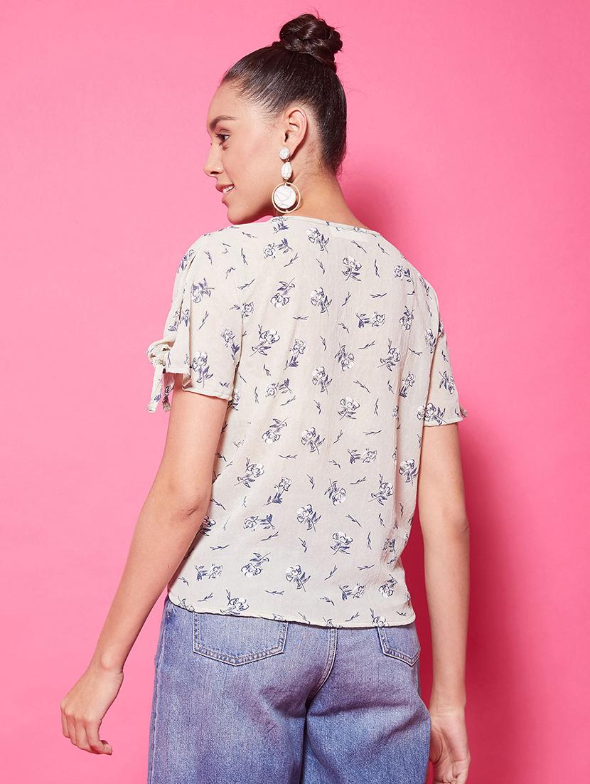 side tie up sleeves floral top - 17424507 - Zoom Image - 4