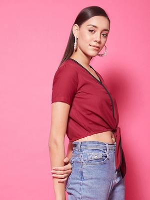 tie front crop top - 17424513 - Standard Image - 3