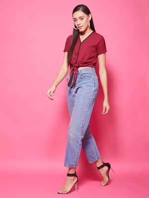 tie front crop top - 17424513 - Standard Image - 5