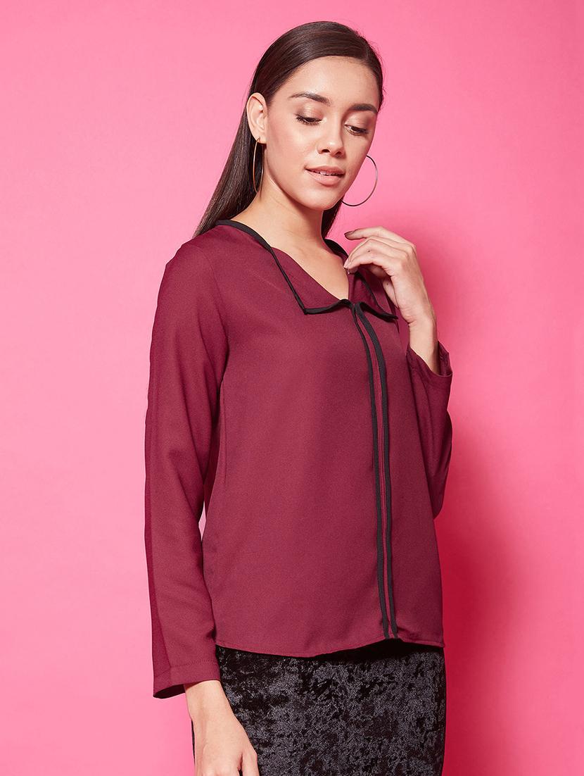 faux shirt collar solid top - 17424517 - Zoom Image - 2