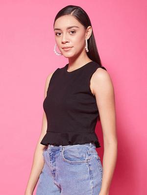round neck peplum top - 17424524 - Standard Image - 2
