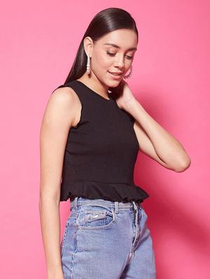 round neck peplum top - 17424524 - Standard Image - 3