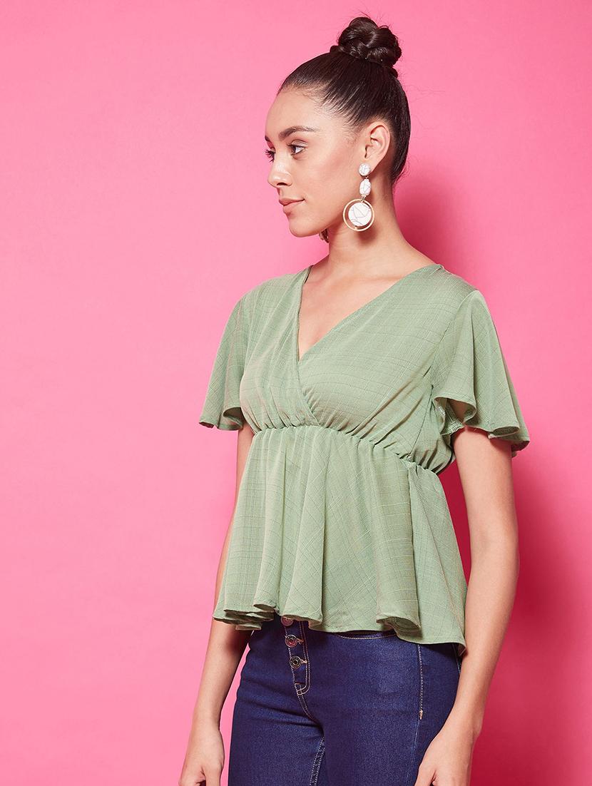 flutter sleeves peplum top - 17424527 - Zoom Image - 2
