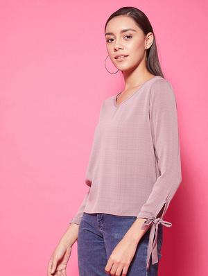 tie up sleeves checkered top - 17424528 - Standard Image - 2