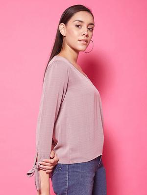 tie up sleeves checkered top - 17424528 - Standard Image - 3