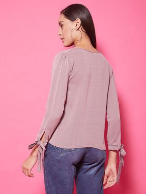 tie up sleeves checkered top - 17424528 - Standard Image - 4