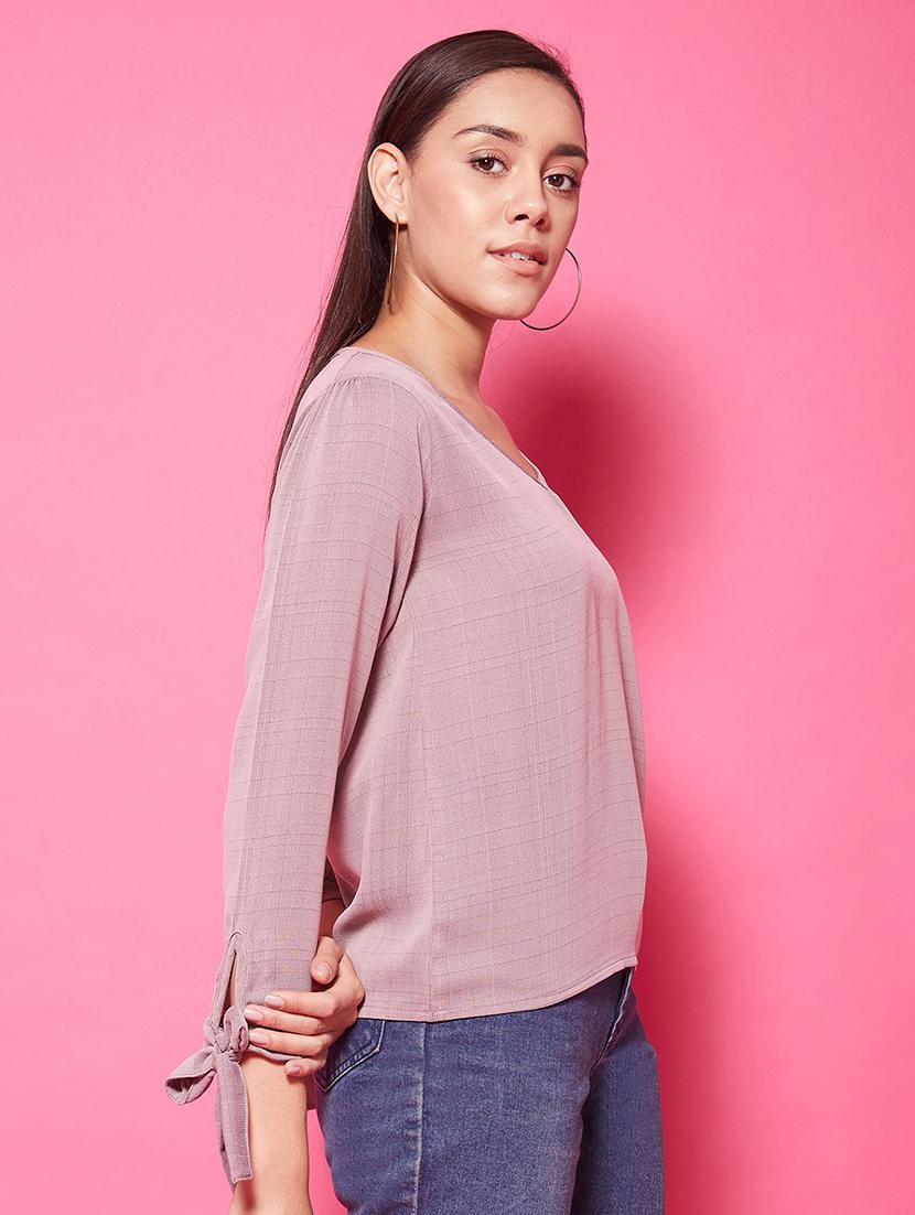 tie up sleeves checkered top - 17424528 - Zoom Image - 3