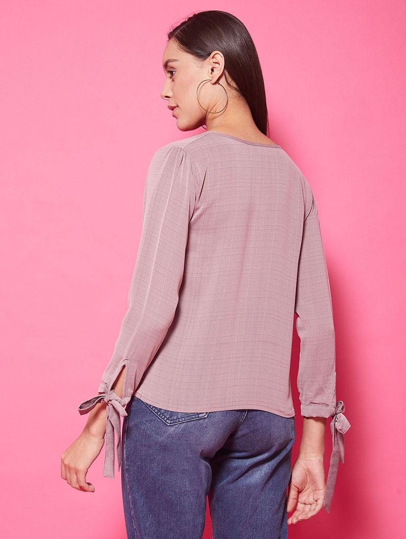 tie up sleeves checkered top - 17424528 - Zoom Image - 4