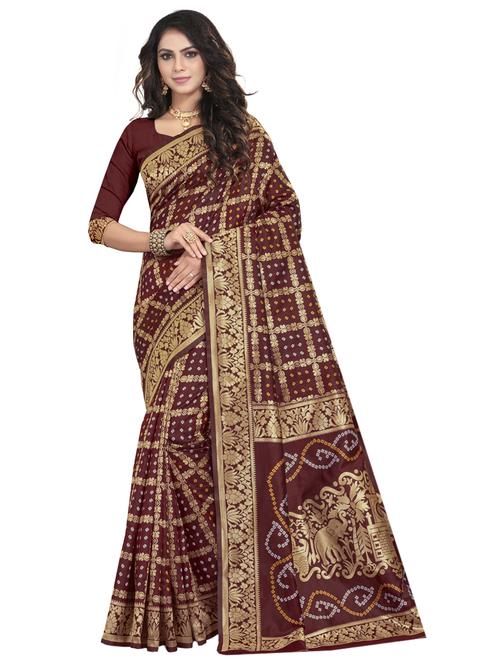 maroon cotton silk banarasi saree with blouse - 17424538 - Standard Image - 1