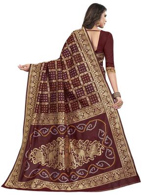 maroon cotton silk banarasi saree with blouse - 17424538 - Standard Image - 2