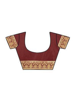 maroon cotton silk banarasi saree with blouse - 17424538 - Standard Image - 3