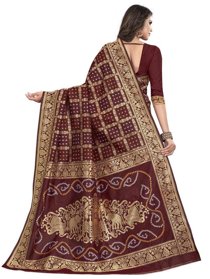 maroon cotton silk banarasi saree with blouse - 17424538 - Zoom Image - 2