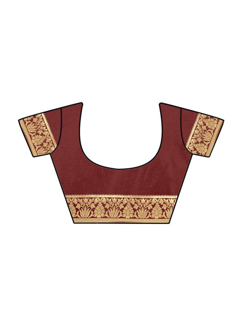 maroon cotton silk banarasi saree with blouse - 17424538 - Zoom Image - 3
