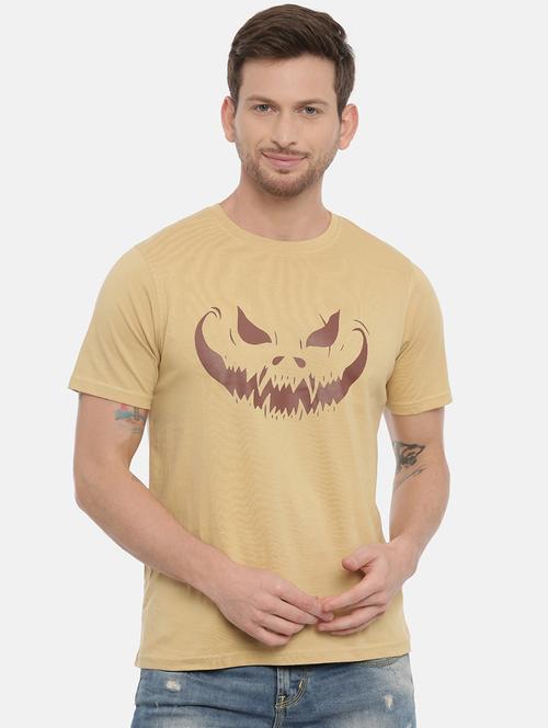 beige cotton front print tshirt - 17424549 - Very Small Image - 1