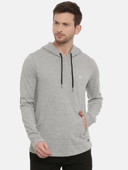 grey solid hooded t-shirt - 17424561 - Very Small Image - 1