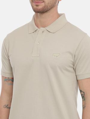 beige solid polo t-shirt - 17424568 - Standard Image - 4