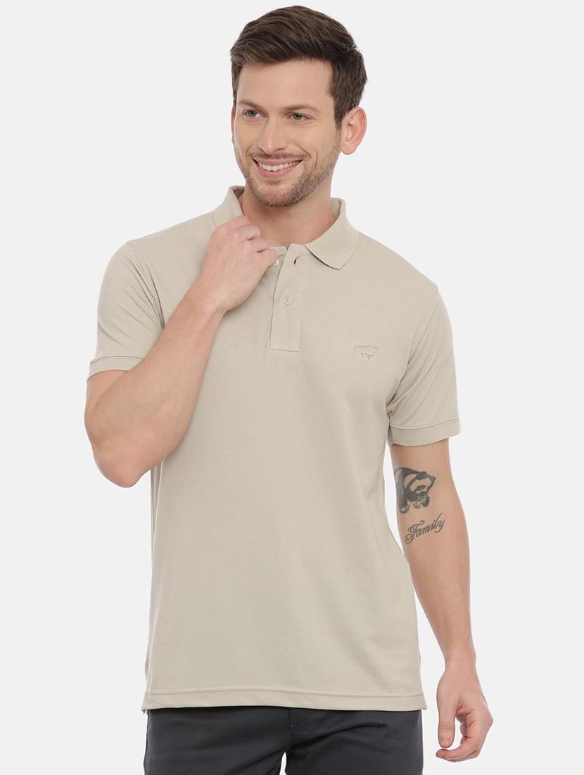 beige solid polo t-shirt - 17424568 - Zoom Image - 1