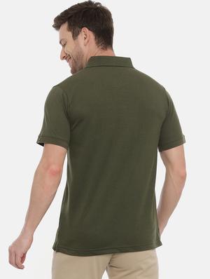olive green solid polo t-shirt - 17424570 - Standard Image - 3
