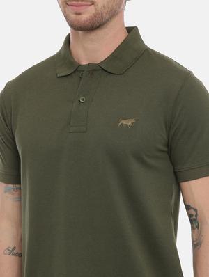 olive green solid polo t-shirt - 17424570 - Standard Image - 5
