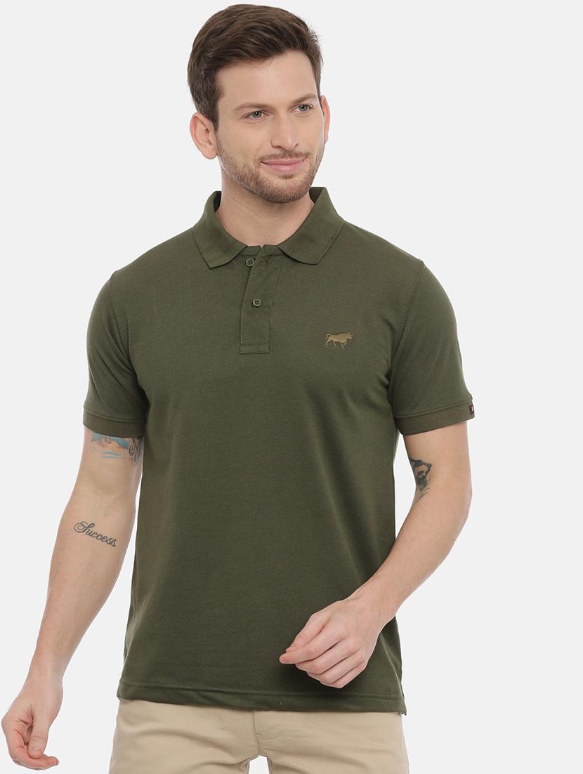 olive green solid polo t-shirt - 17424570 - Zoom Image - 1