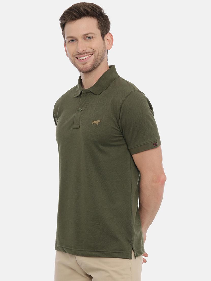 olive green solid polo t-shirt - 17424570 - Zoom Image - 2