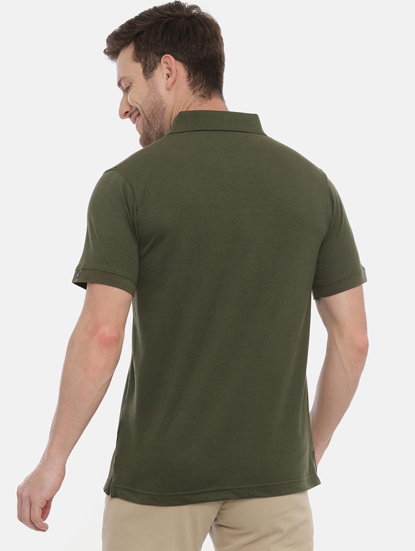olive green solid polo t-shirt - 17424570 - Zoom Image - 3