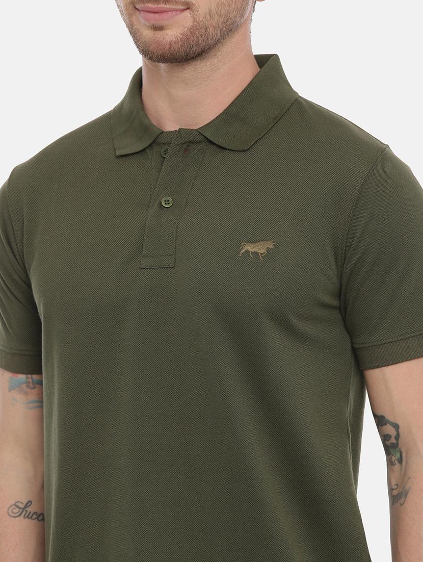 olive green solid polo t-shirt - 17424570 - Zoom Image - 5