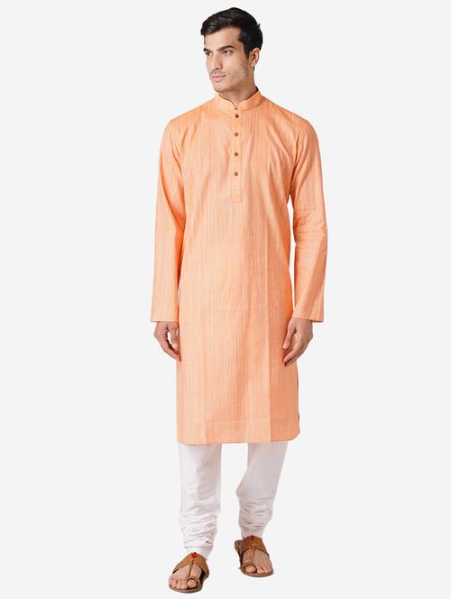 peach solid woven long kurta - 17424621 - Standard Image - 1
