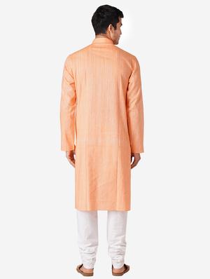 peach solid woven long kurta - 17424621 - Standard Image - 3